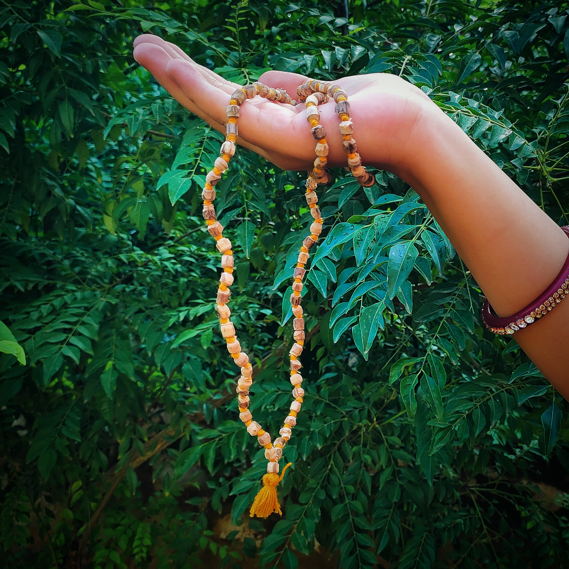 Black Tulsi Shyama Tulasi Beads Mala in Brass Capping